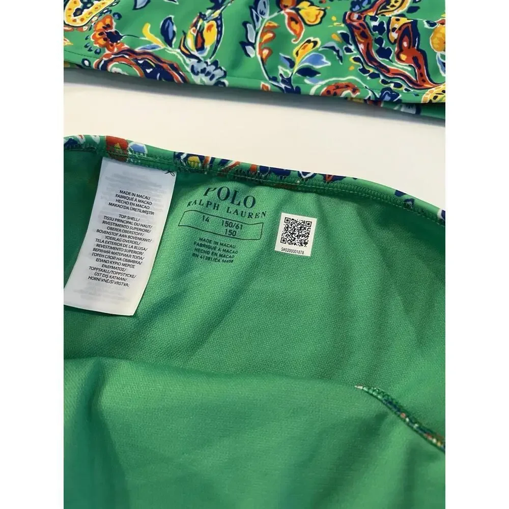 Polo Ralph Lauren Paisley-Print  2-Piece Swimsuit LGirls Green Multi Size 14